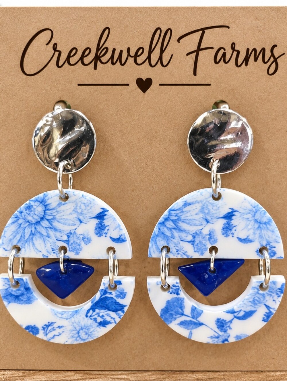 Blue Floral Drop Earrings with Lapis Accent Stone